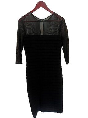 Adrianna Papell Black Cocktail Dress Tiered Size 6 Mesh Arms.      Dd